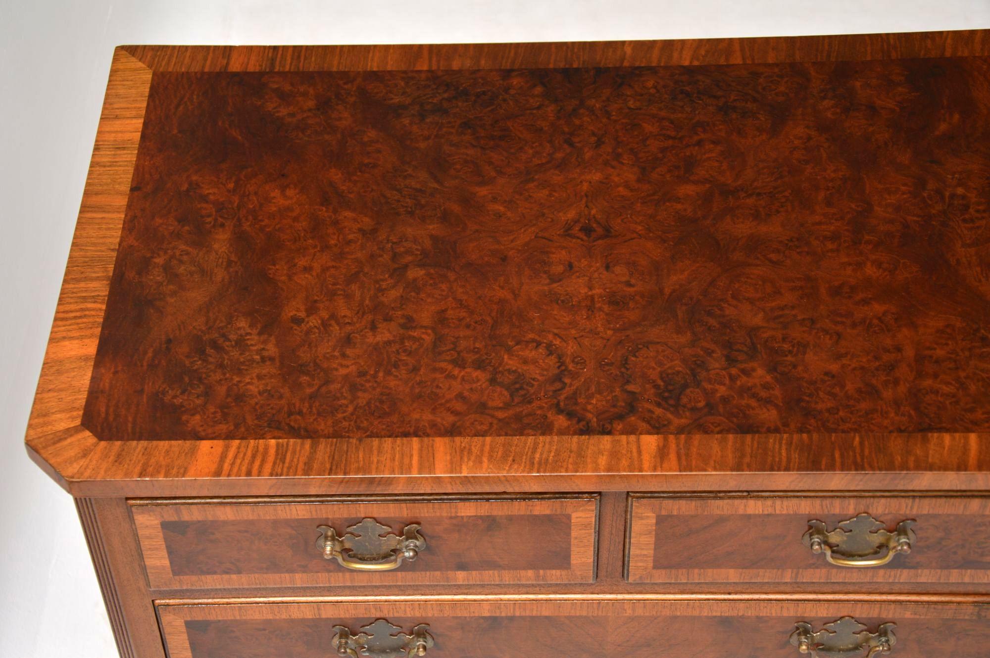 Antique Burr Walnut Long Low Chest of Drawers 5