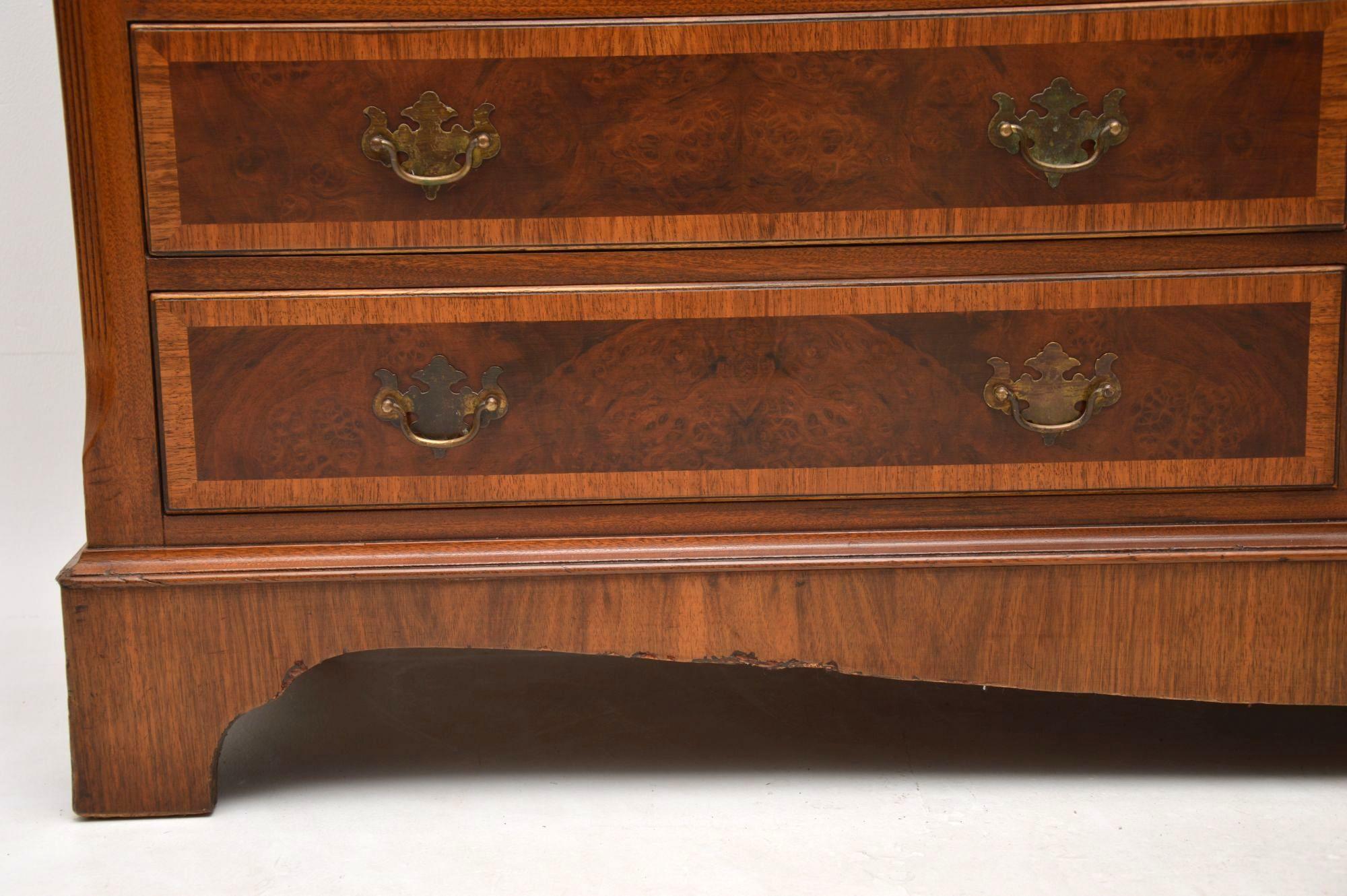 English Antique Burr Walnut Long Low Chest of Drawers