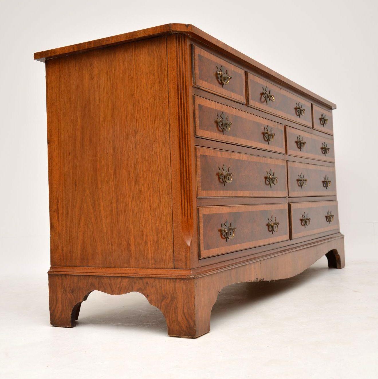 Antique Burr Walnut Long Low Chest of Drawers 2