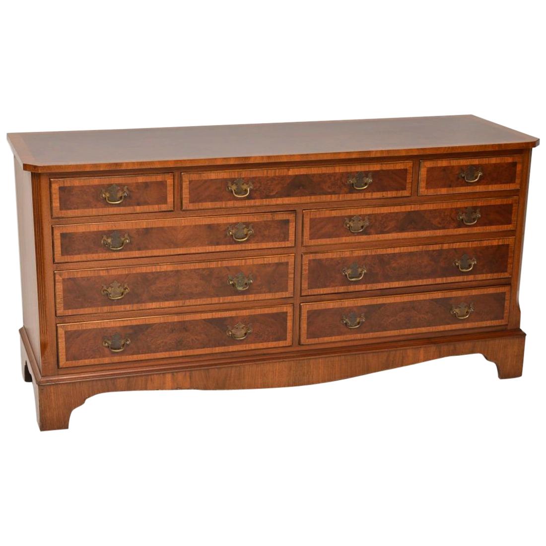 Antique Burr Walnut Long Low Chest of Drawers