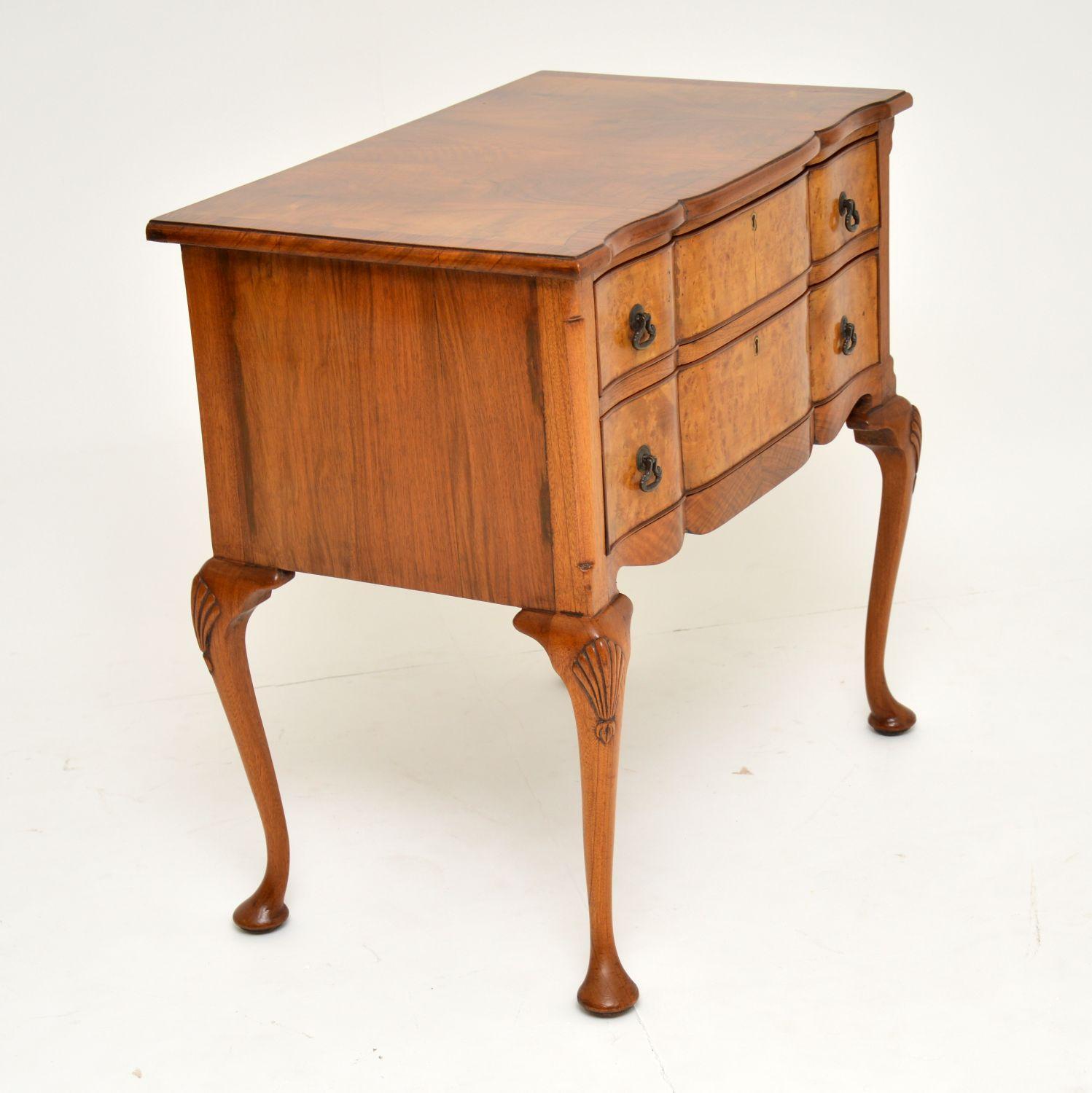 English Antique Burr Walnut Low Boy Chest / Side Table