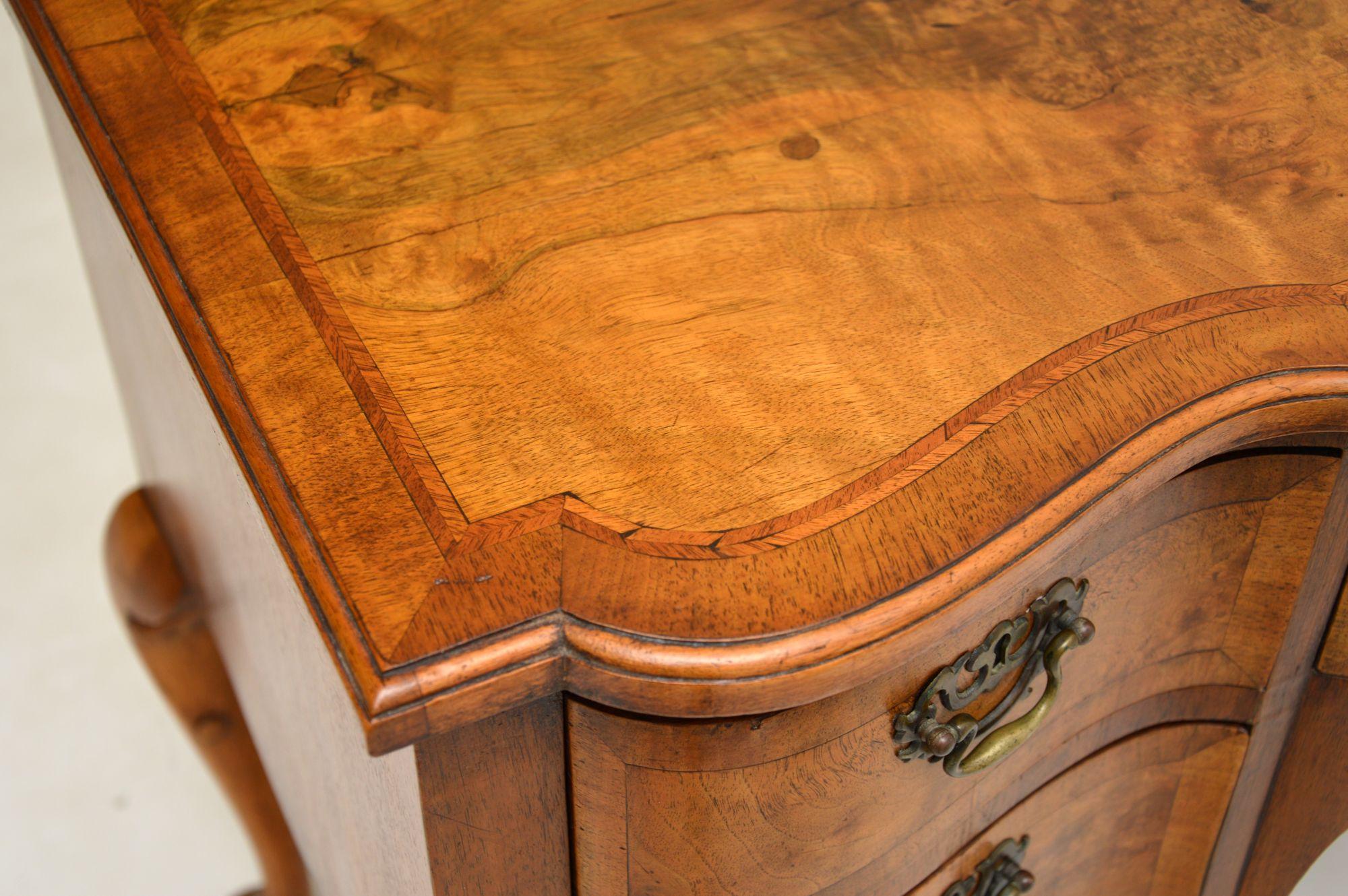 English Antique Burr Walnut Lowboy Desk / Dressing Table
