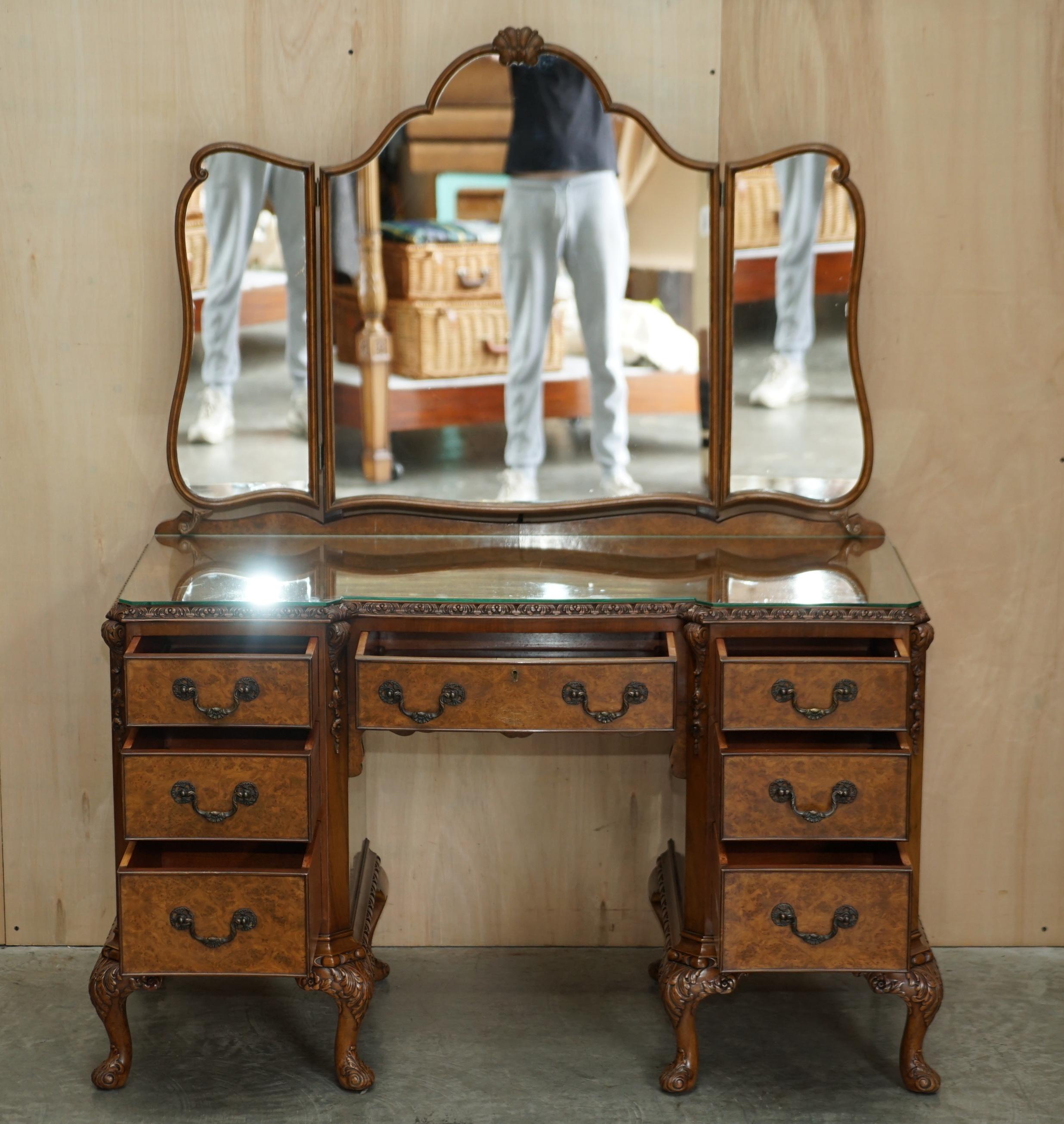 ANTIQUE BURR WALNUT MAPLE & CO DRESSiNG TABLE & STOOL SUBLIME QUALITY MUST SEE 9