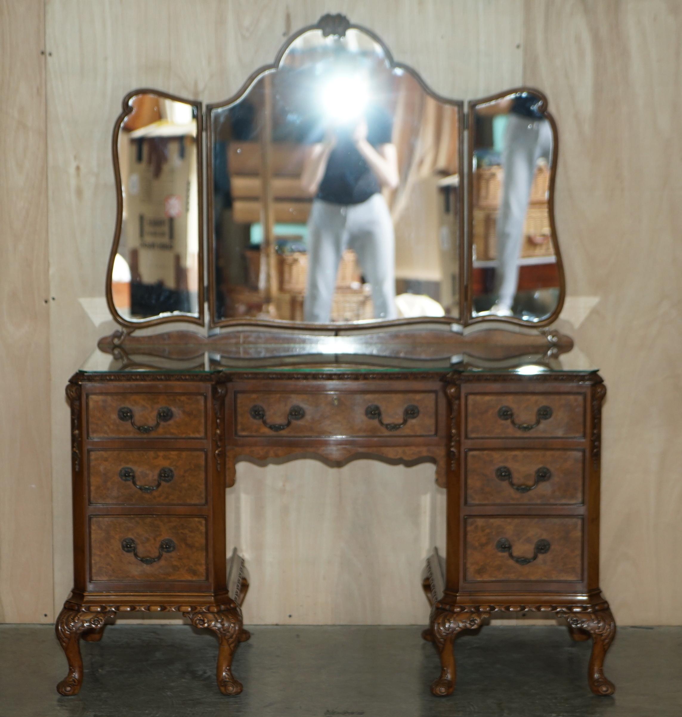 Mirror ANTIQUE BURR WALNUT MAPLE & CO DRESSiNG TABLE & STOOL SUBLIME QUALITY MUST SEE