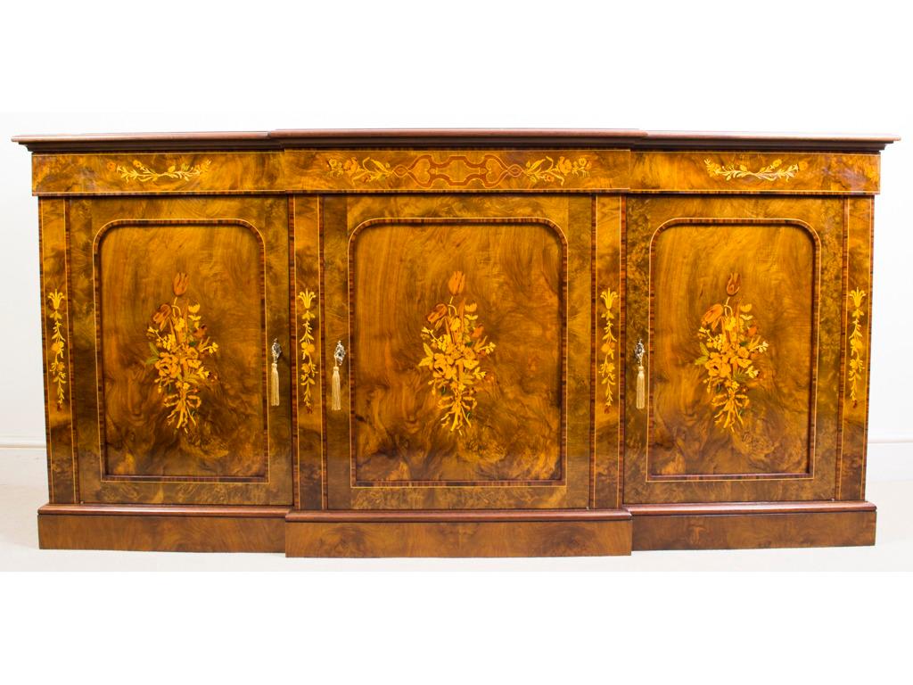 Antique Burr Walnut Marquetry 3 Door Sideboard Early 20th Century For Sale 1