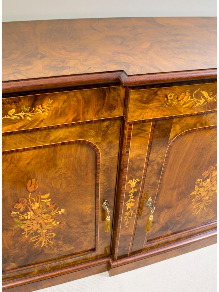 Antique Burr Walnut Marquetry 3 Door Sideboard Early 20th Century For Sale 2