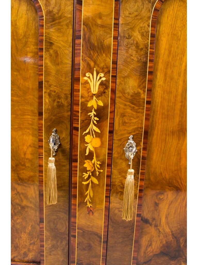 Antique Burr Walnut Marquetry 3 Door Sideboard Early 20th Century For Sale 6