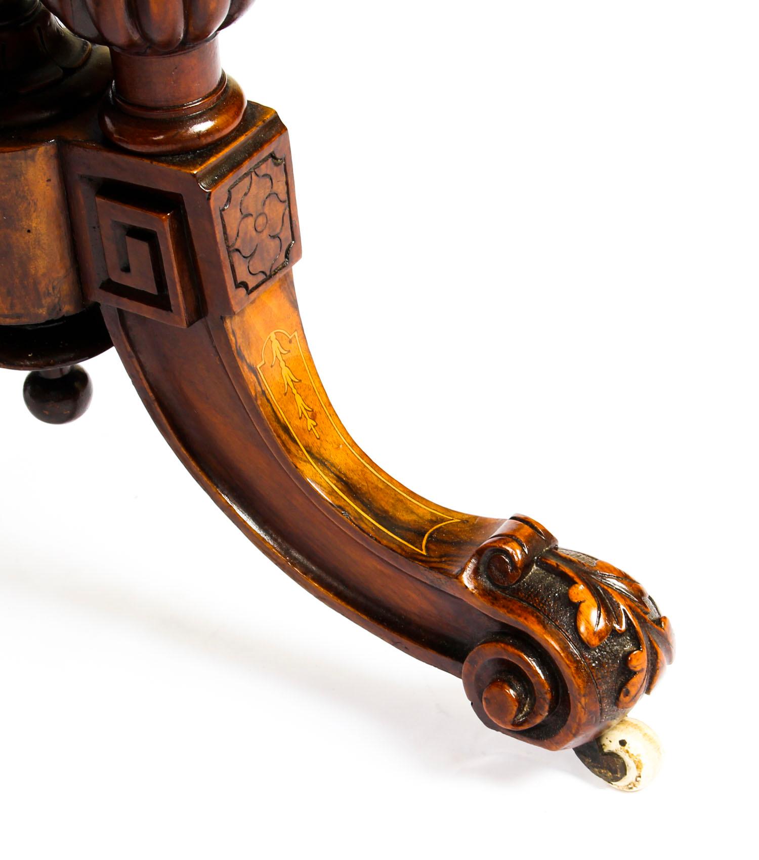 Antique Burr Walnut & Marquetry Combination Writing & Card Table, 19th Century 5