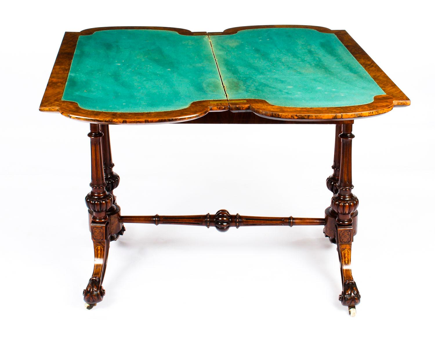 Antique Burr Walnut & Marquetry Combination Writing & Card Table, 19th Century 12