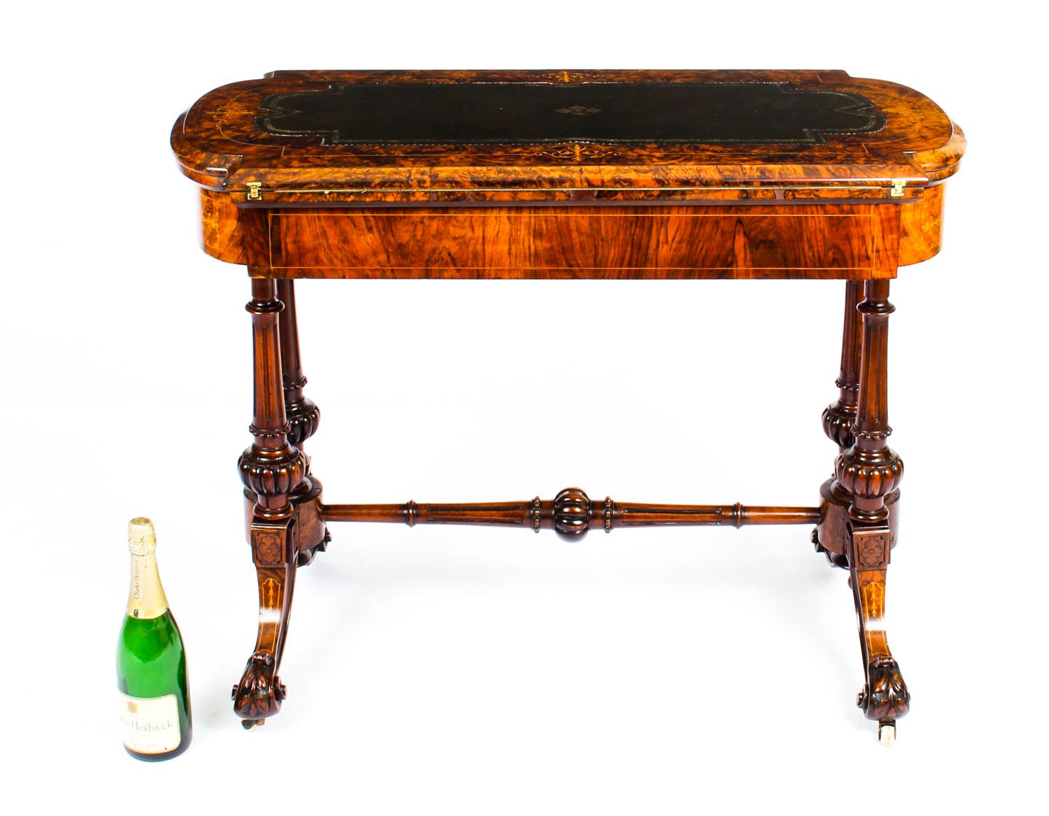 Antique Burr Walnut & Marquetry Combination Writing & Card Table, 19th Century 13