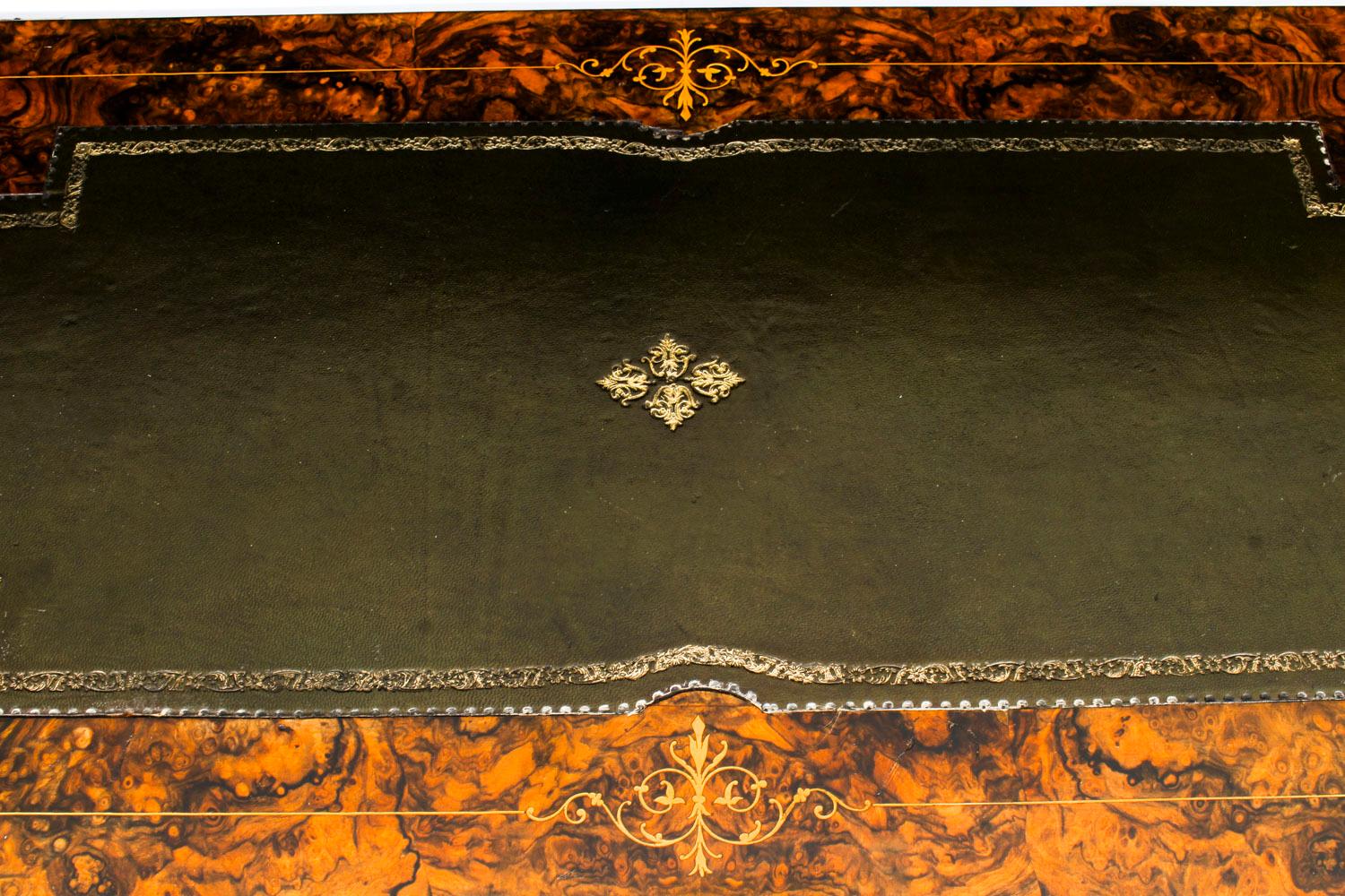 English Antique Burr Walnut & Marquetry Combination Writing & Card Table, 19th Century