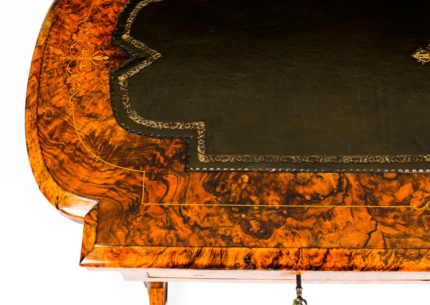 Antique Burr Walnut & Marquetry Combination Writing & Card Table, 19th Century In Good Condition In London, GB