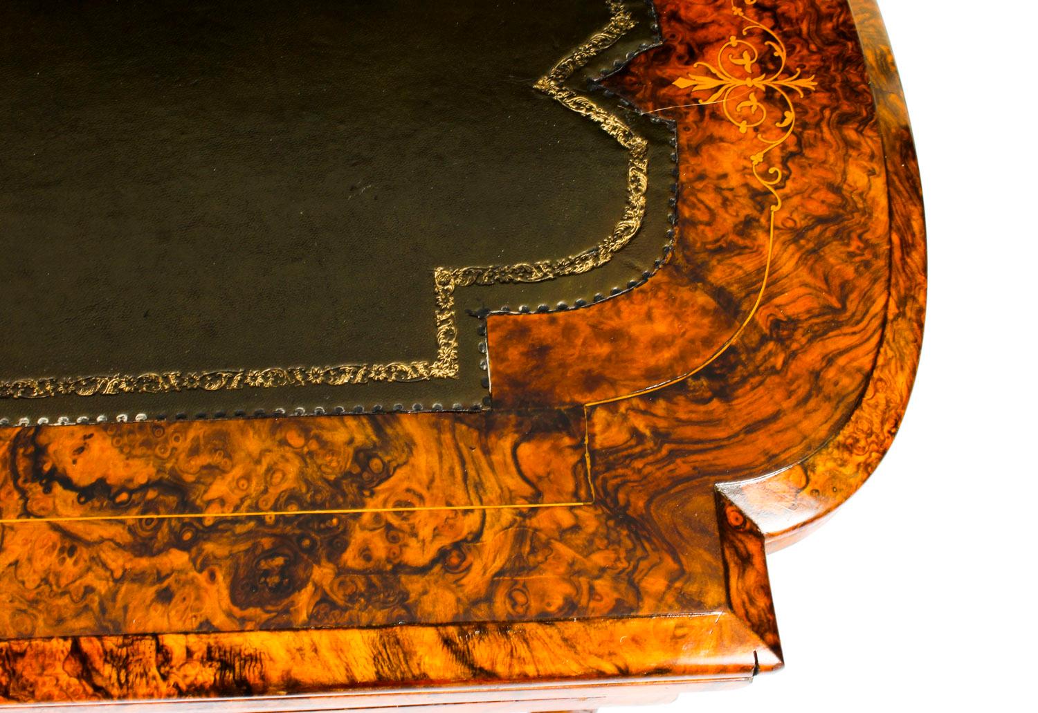 Mid-19th Century Antique Burr Walnut & Marquetry Combination Writing & Card Table, 19th Century