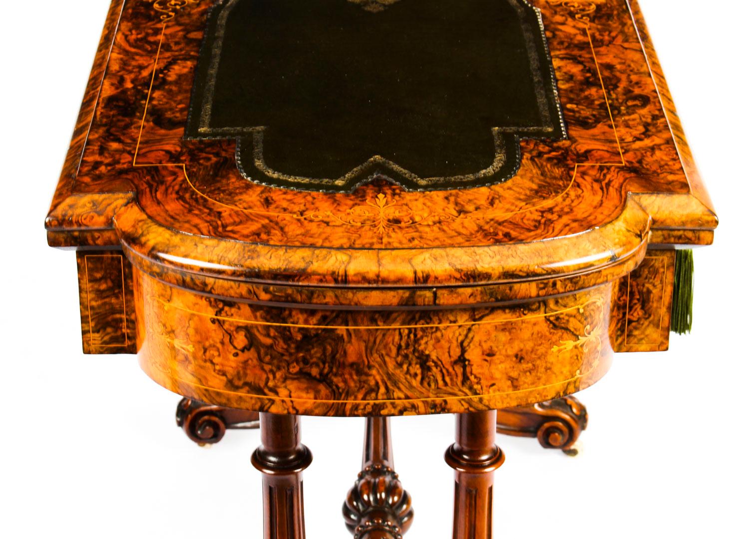 Leather Antique Burr Walnut & Marquetry Combination Writing & Card Table, 19th Century