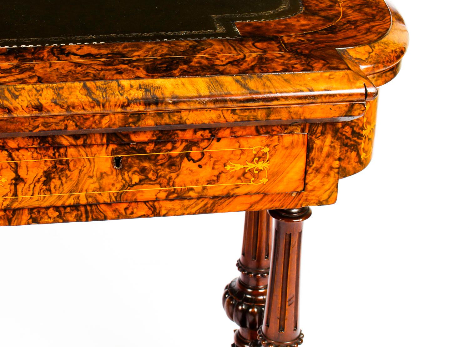 Antique Burr Walnut & Marquetry Combination Writing & Card Table, 19th Century 2