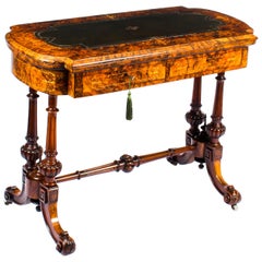 Antique Burr Walnut & Marquetry Combination Writing & Card Table, 19th Century