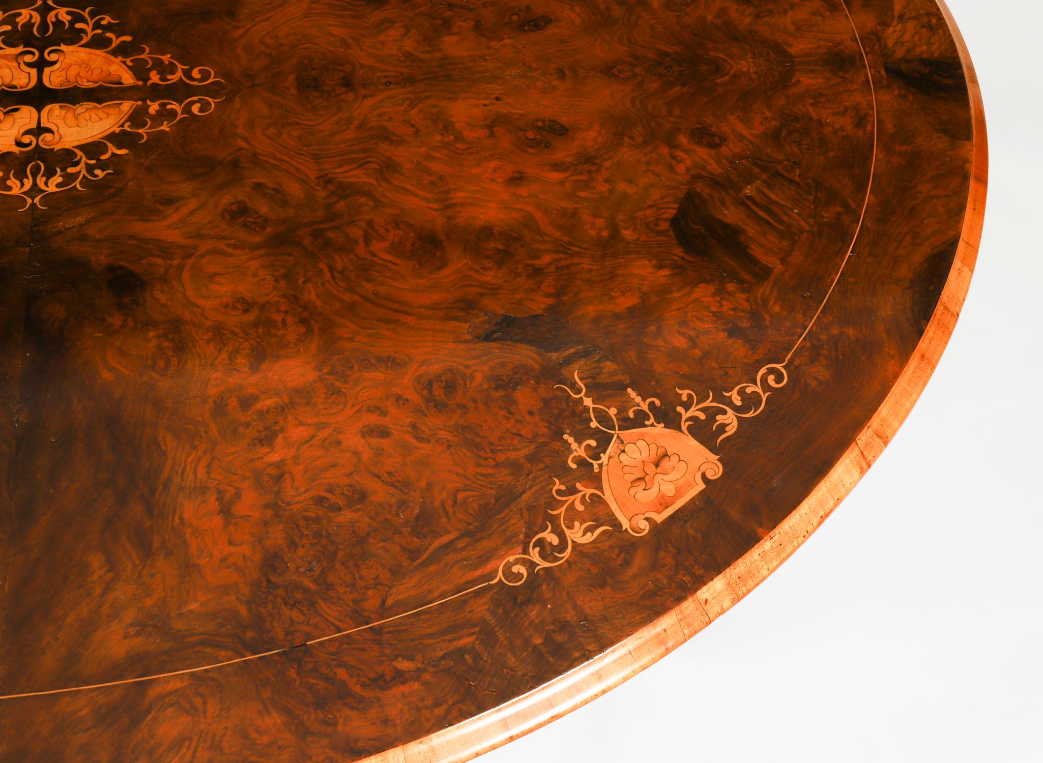 Antique Burr Walnut & Marquetry Inlaid Oval Coffee Table 19th Century For Sale 4