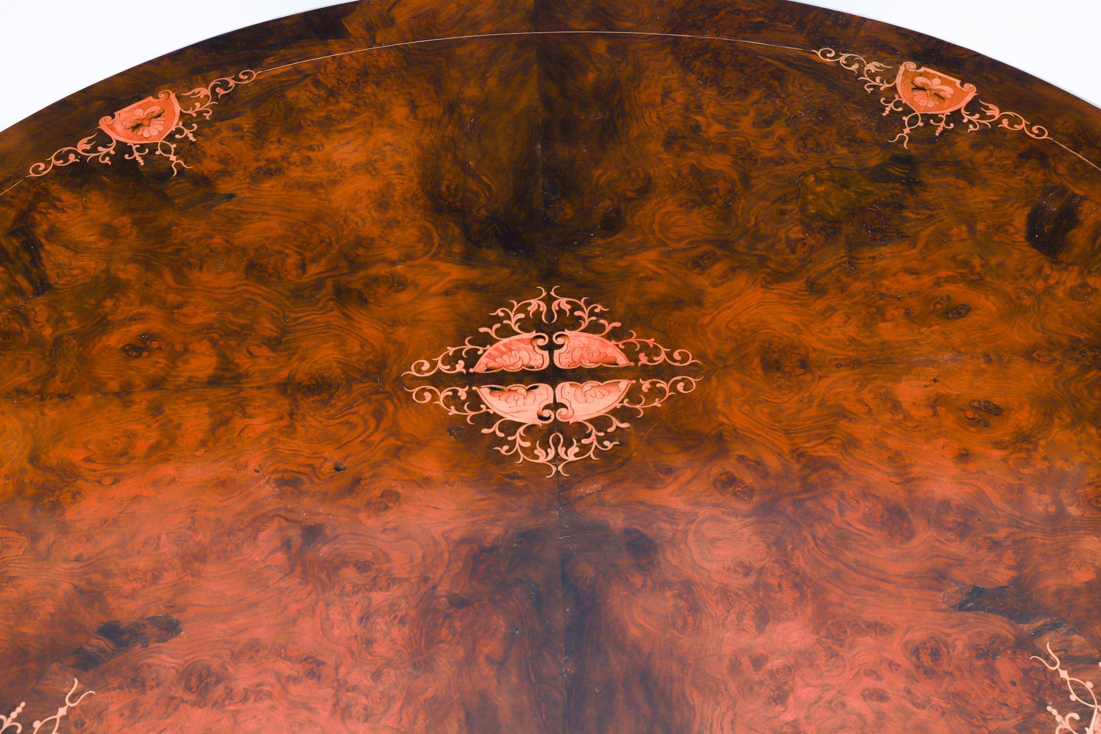 Antique Burr Walnut & Marquetry Inlaid Oval Coffee Table 19th Century For Sale 6