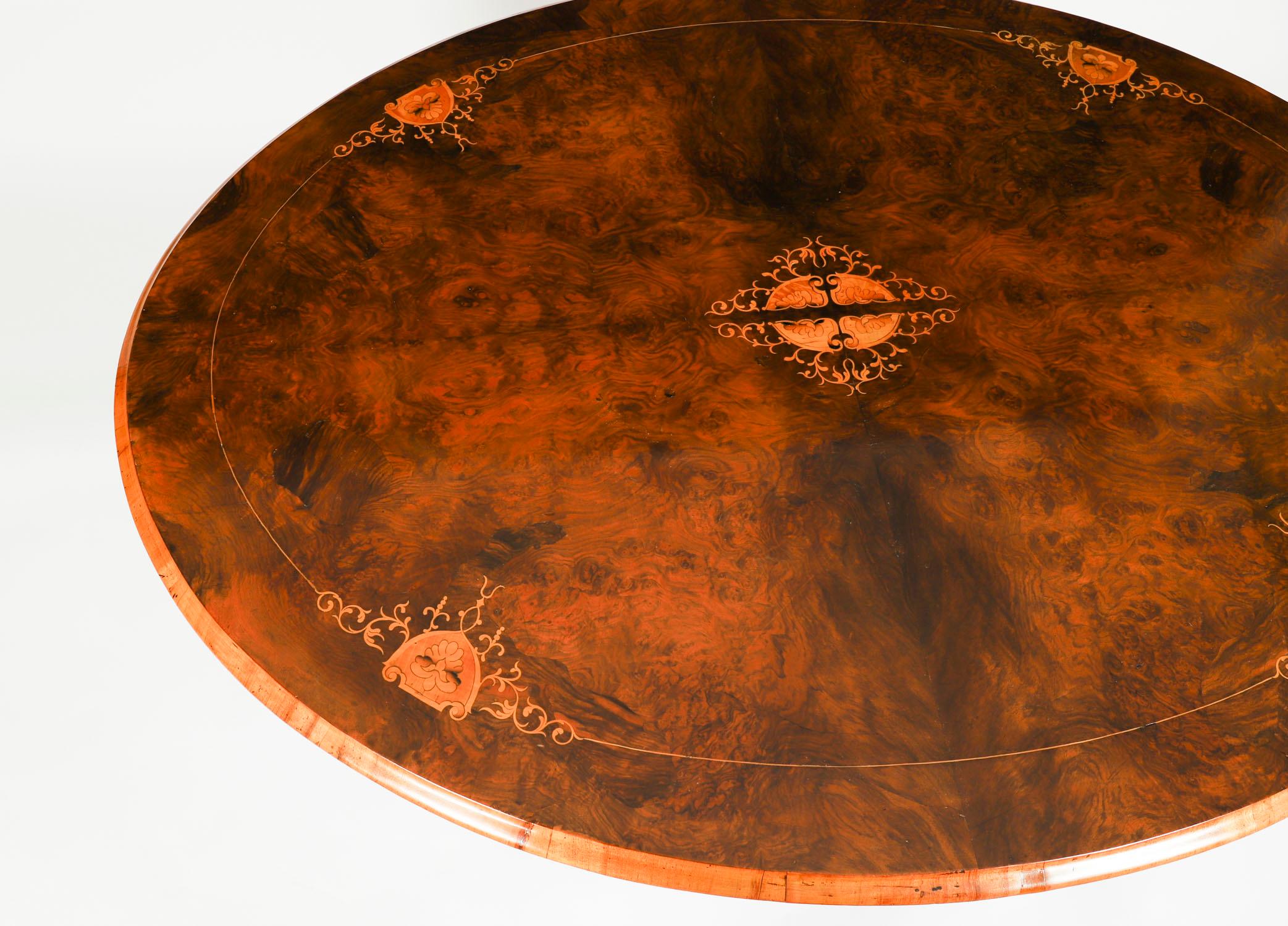 Antique Burr Walnut & Marquetry Inlaid Oval Coffee Table 19th Century For Sale 7