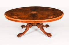 Antique Burr Walnut & Marquetry Inlaid Oval Coffee Table 19th Century