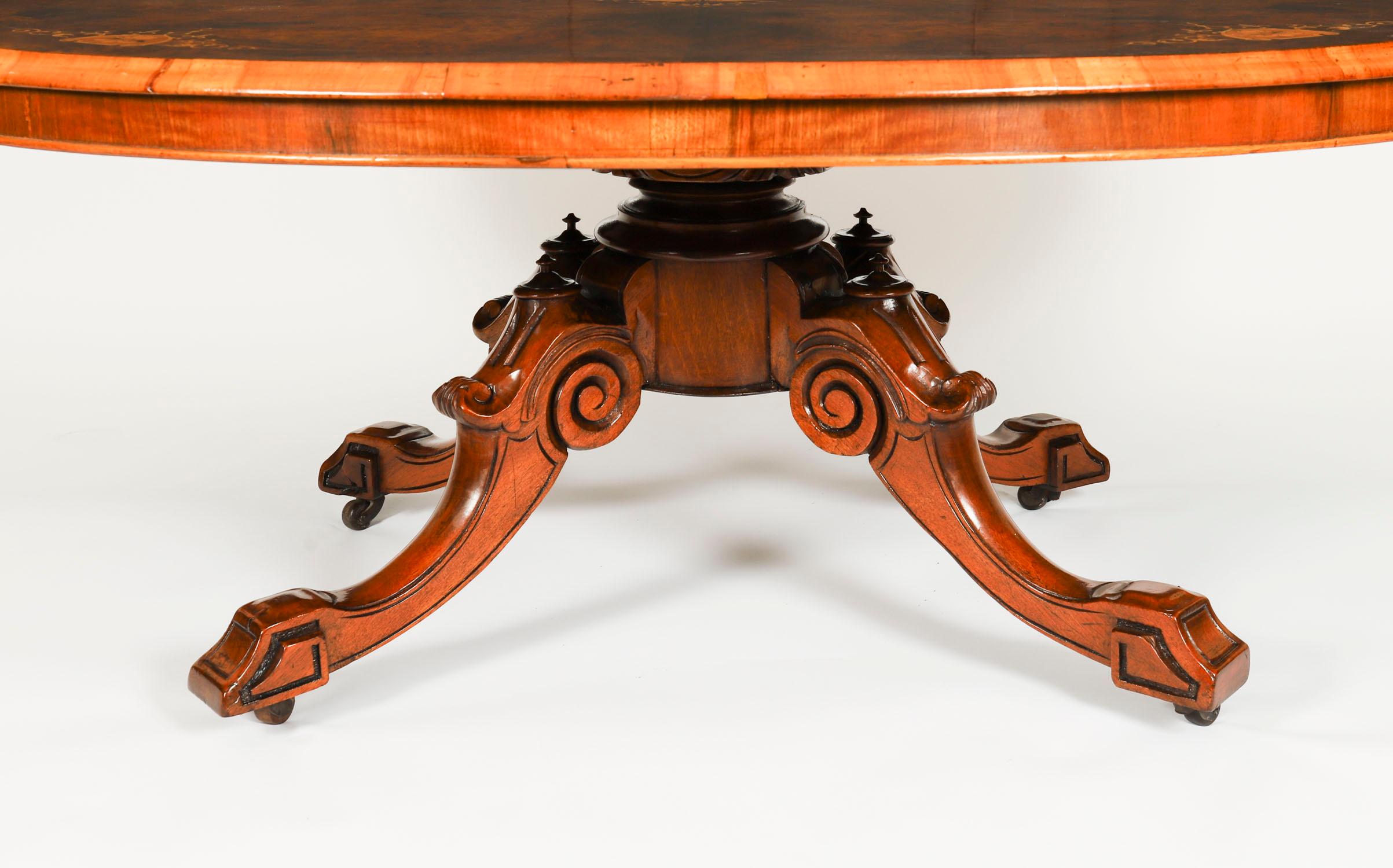 Antique Burr Walnut & Marquetry Inlaid Oval Coffee Table 19th Century In Good Condition For Sale In London, GB