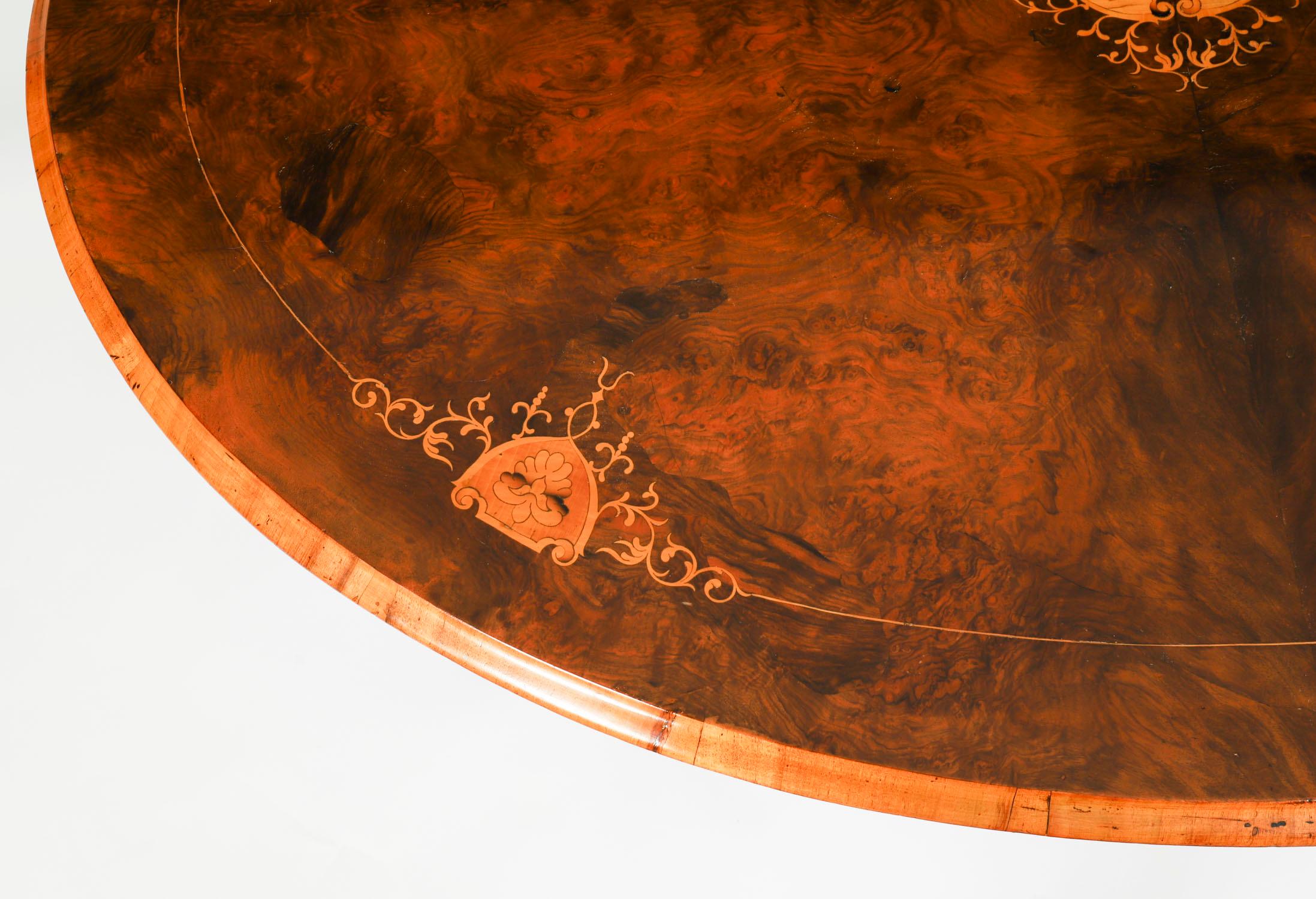 Antique Burr Walnut & Marquetry Inlaid Oval Coffee Table 19th Century For Sale 3