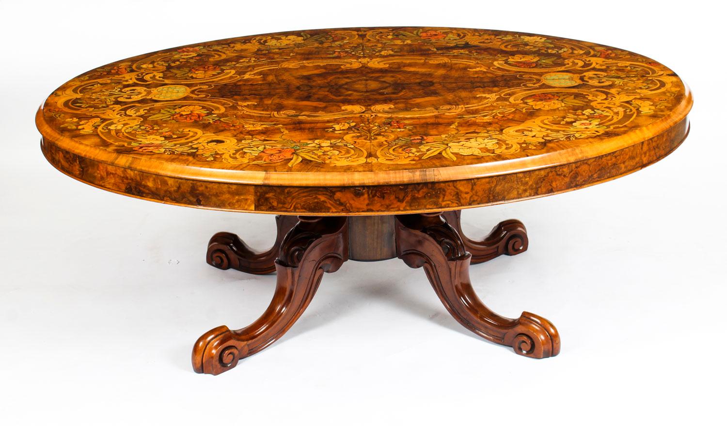 Antique Burr Walnut Marquetry Oval Coffee Table, 19th Century 3