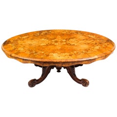 Antique Burr Walnut Marquetry Oval Coffee Table, 19th Century
