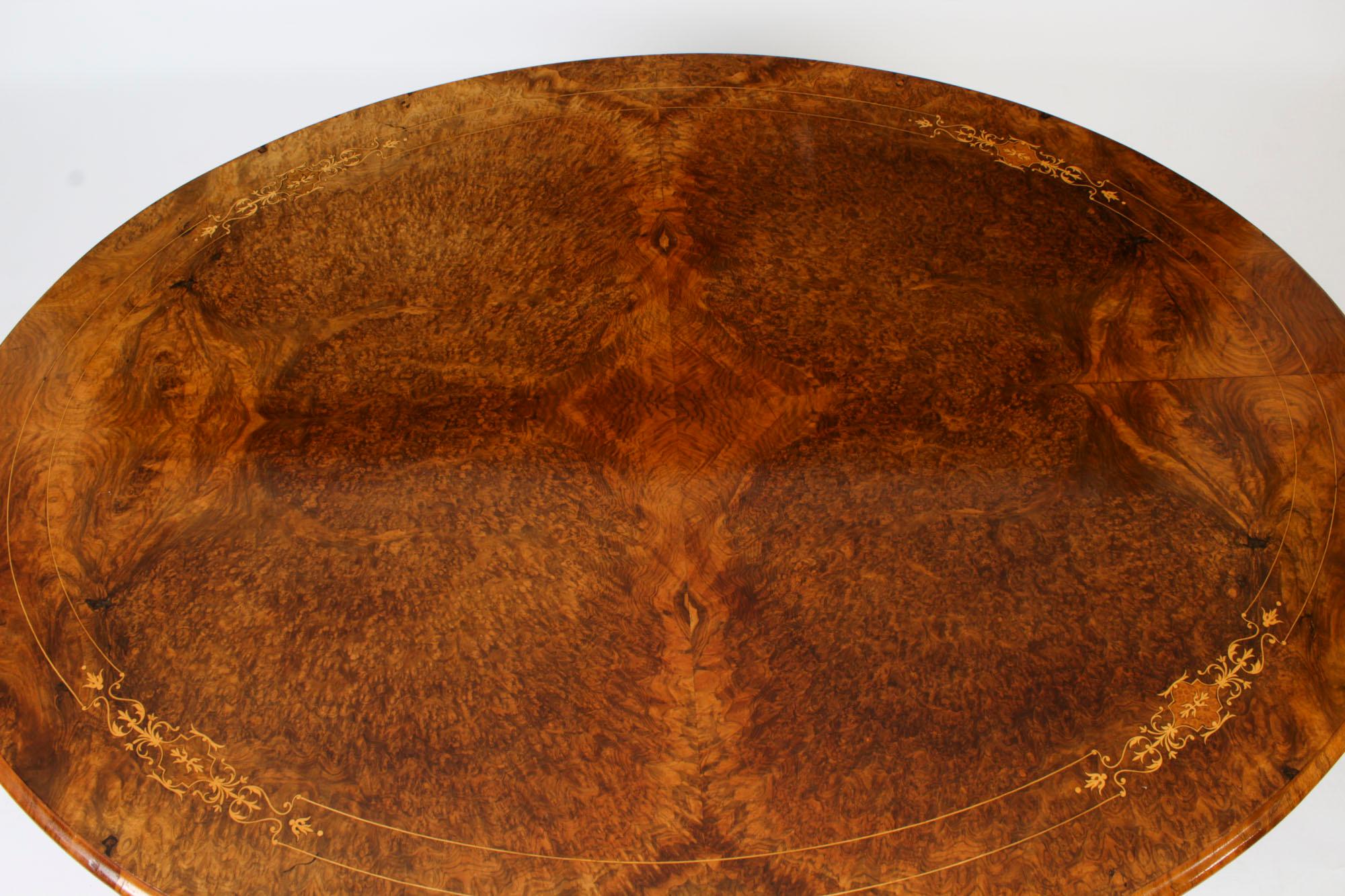 Antique Burr Walnut & Marquetry Oval Coffee Table Circa 19th Century In Good Condition For Sale In London, GB