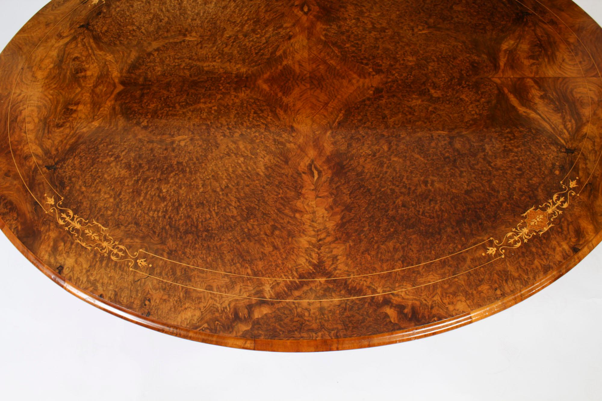 Mid-19th Century Antique Burr Walnut & Marquetry Oval Coffee Table Circa 19th Century For Sale