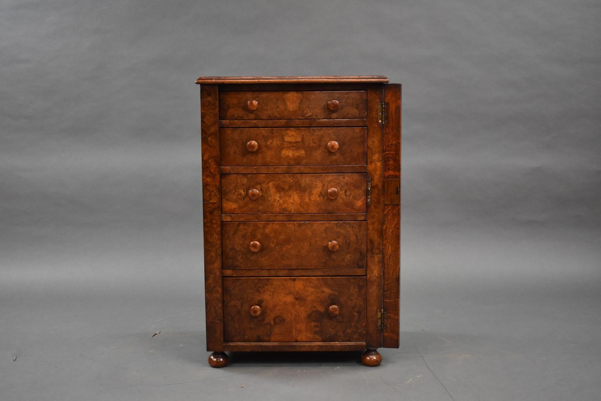 English Antique Burr Walnut Miniature Wellington Chest