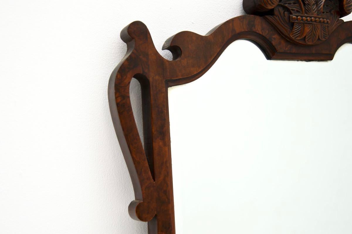 British Antique Burr Walnut Mirror For Sale