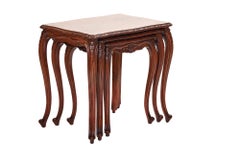 Antique Burr Walnut nest 3 tables, French cabriole legs