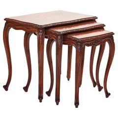 Antique Burr Walnut nest 3 tables, French cabriole legs
