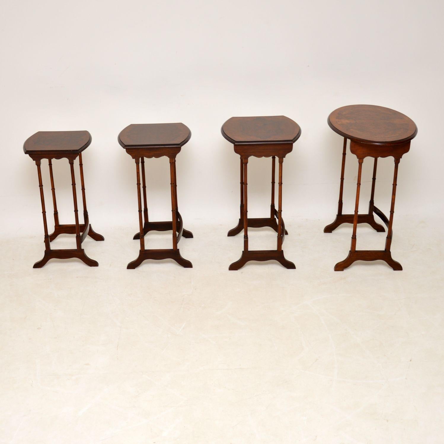 English Antique Burr Walnut Nest of Four Tables