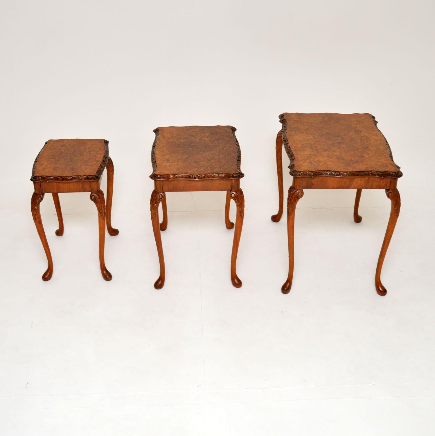 Queen Anne Antique Burr Walnut Nest of Tables For Sale