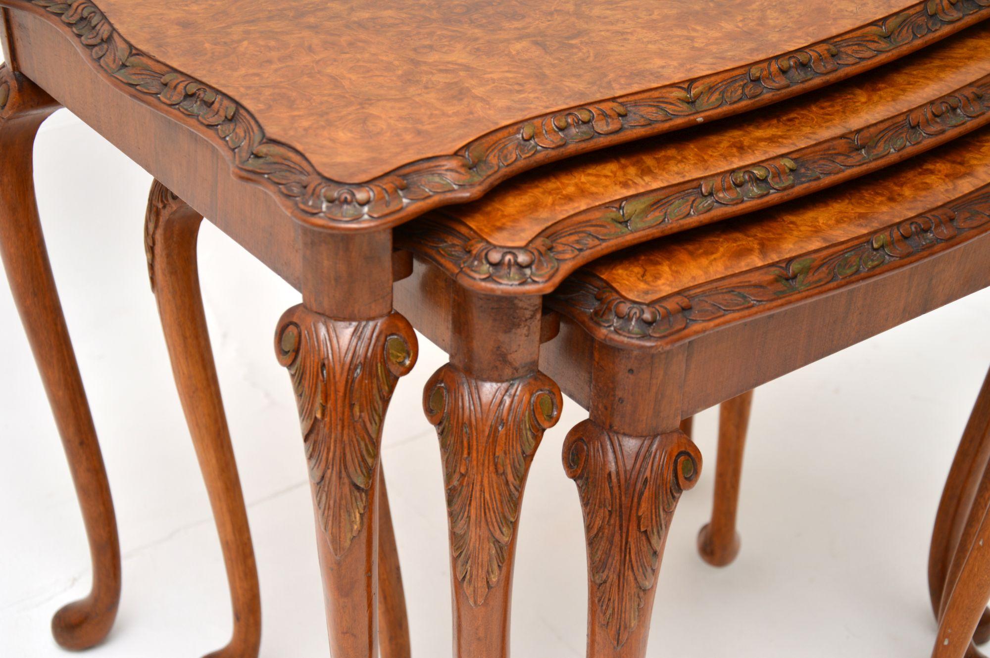 British Antique Burr Walnut Nest of Tables For Sale