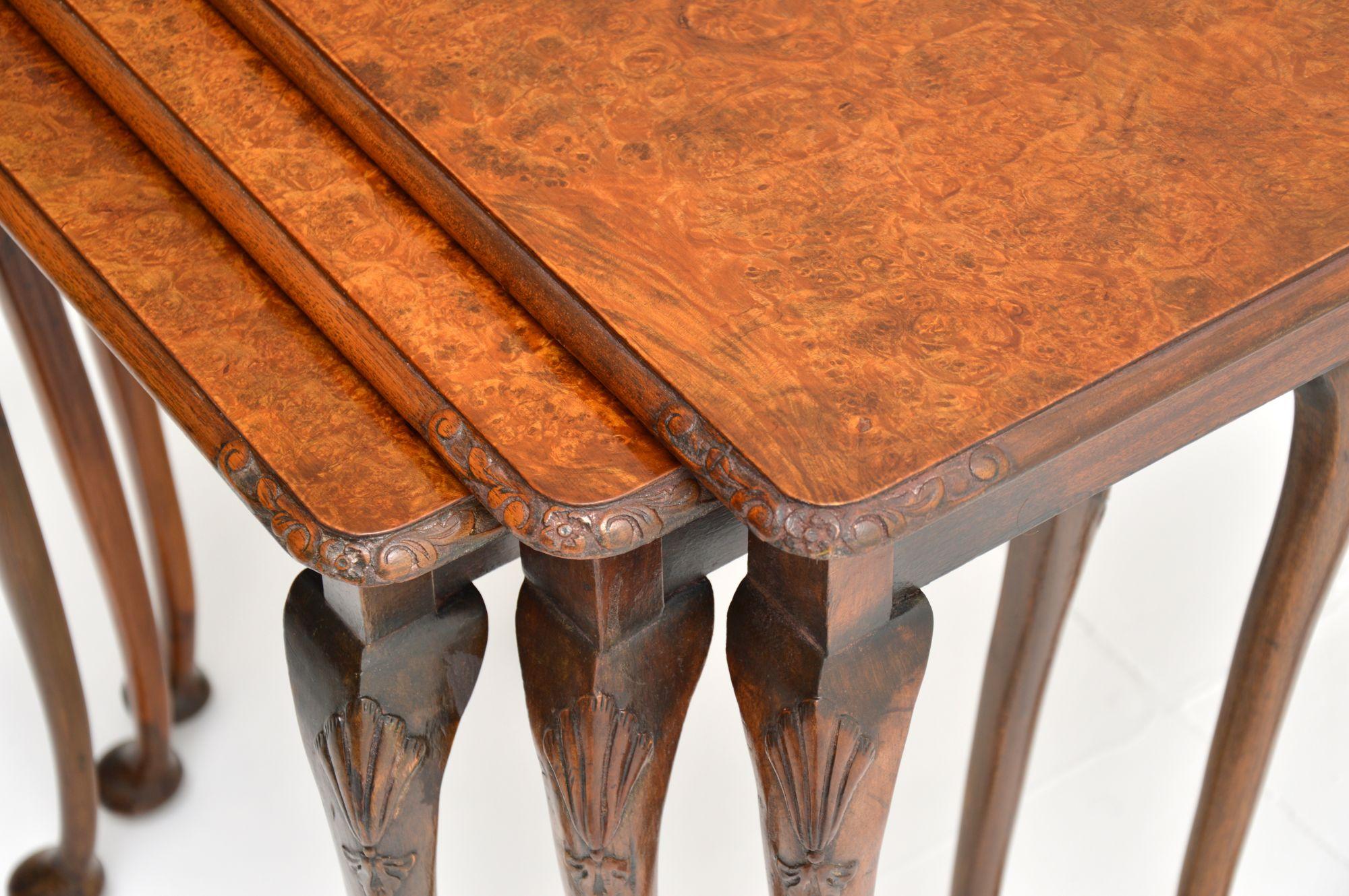 Antique Burr Walnut Nest of Three Tables 4