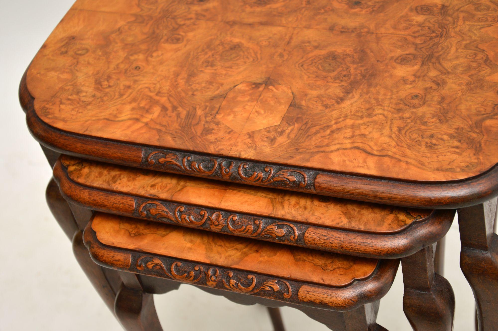 Early 20th Century Antique Burr Walnut Nest of Three Tables