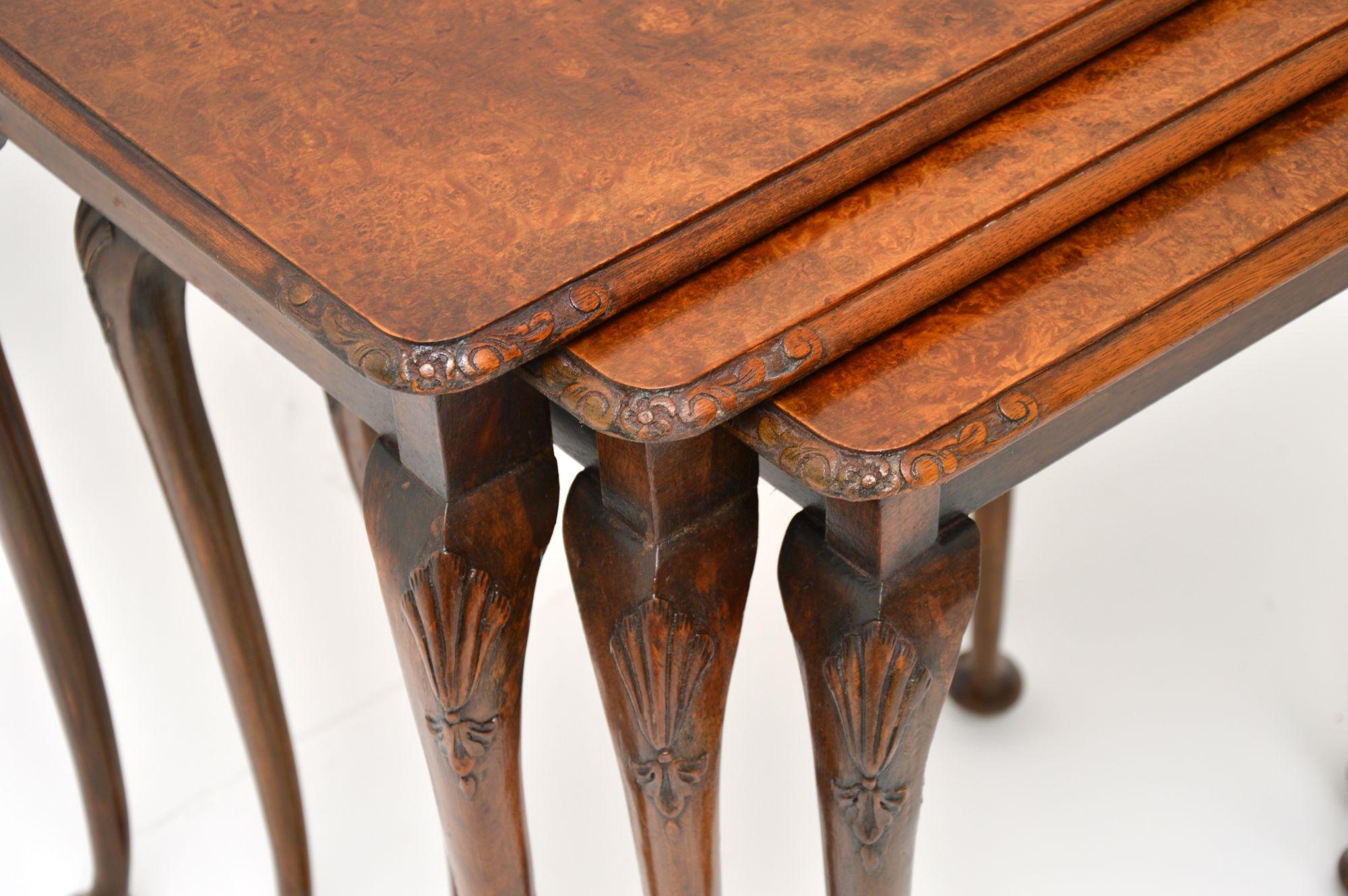Antique Burr Walnut Nest of Three Tables 3