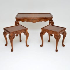 Antique Burr Walnut Nesting Coffee Table / Side Tables
