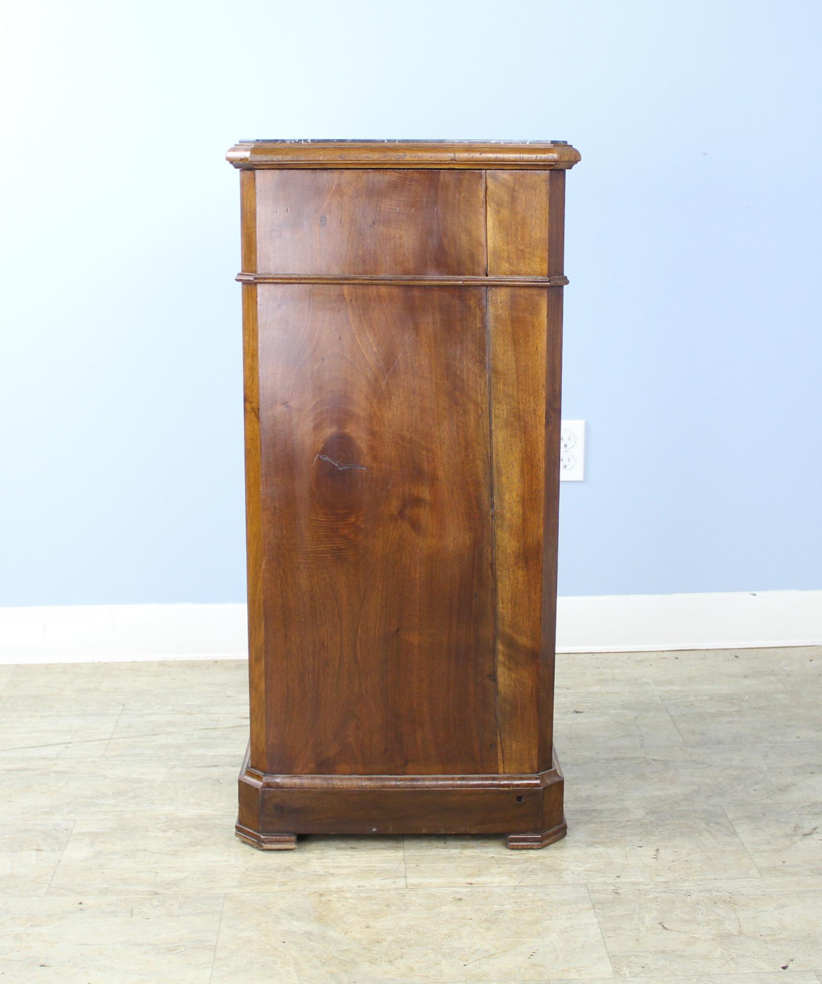 Antique Burr Walnut Nightstand with Gray Marble Top For Sale 8