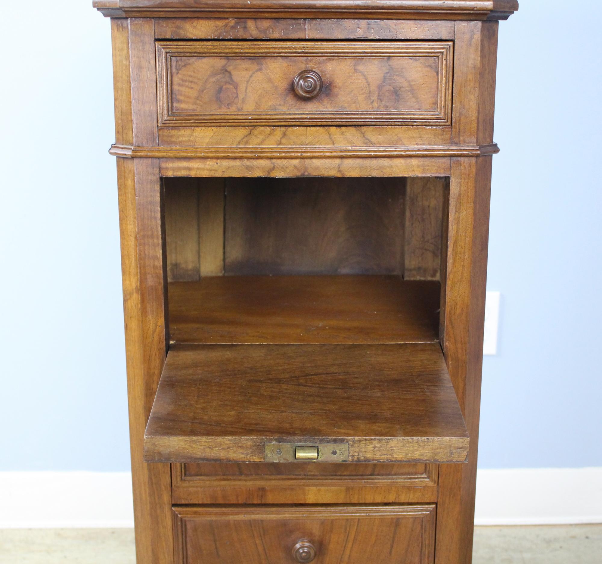 Antique Burr Walnut Nightstand with Gray Marble Top For Sale 3