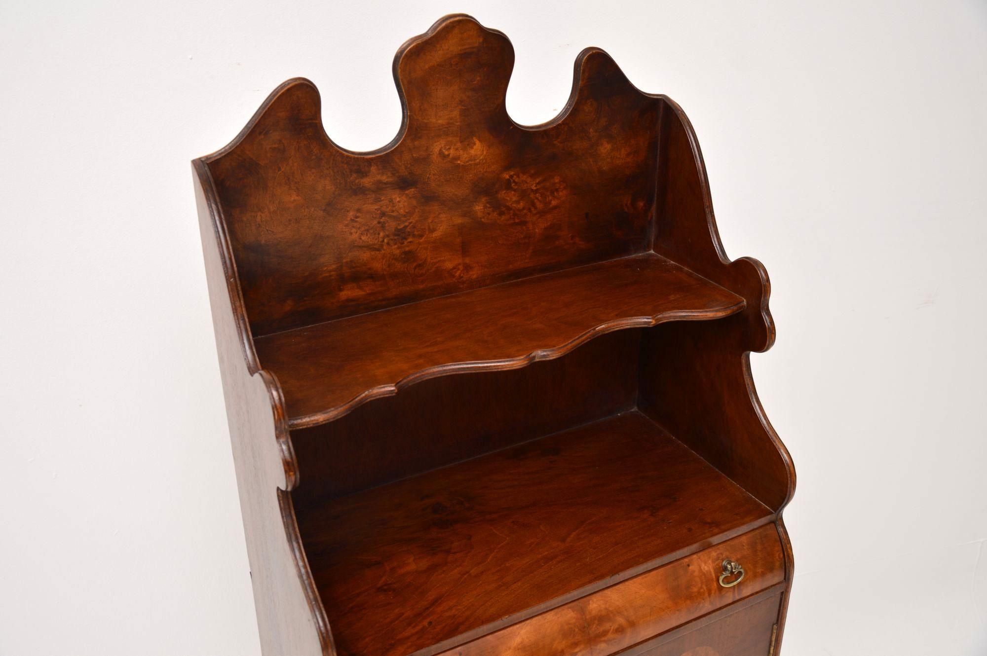 Queen Anne Antique Burr Walnut Open Bookcase Cabinet