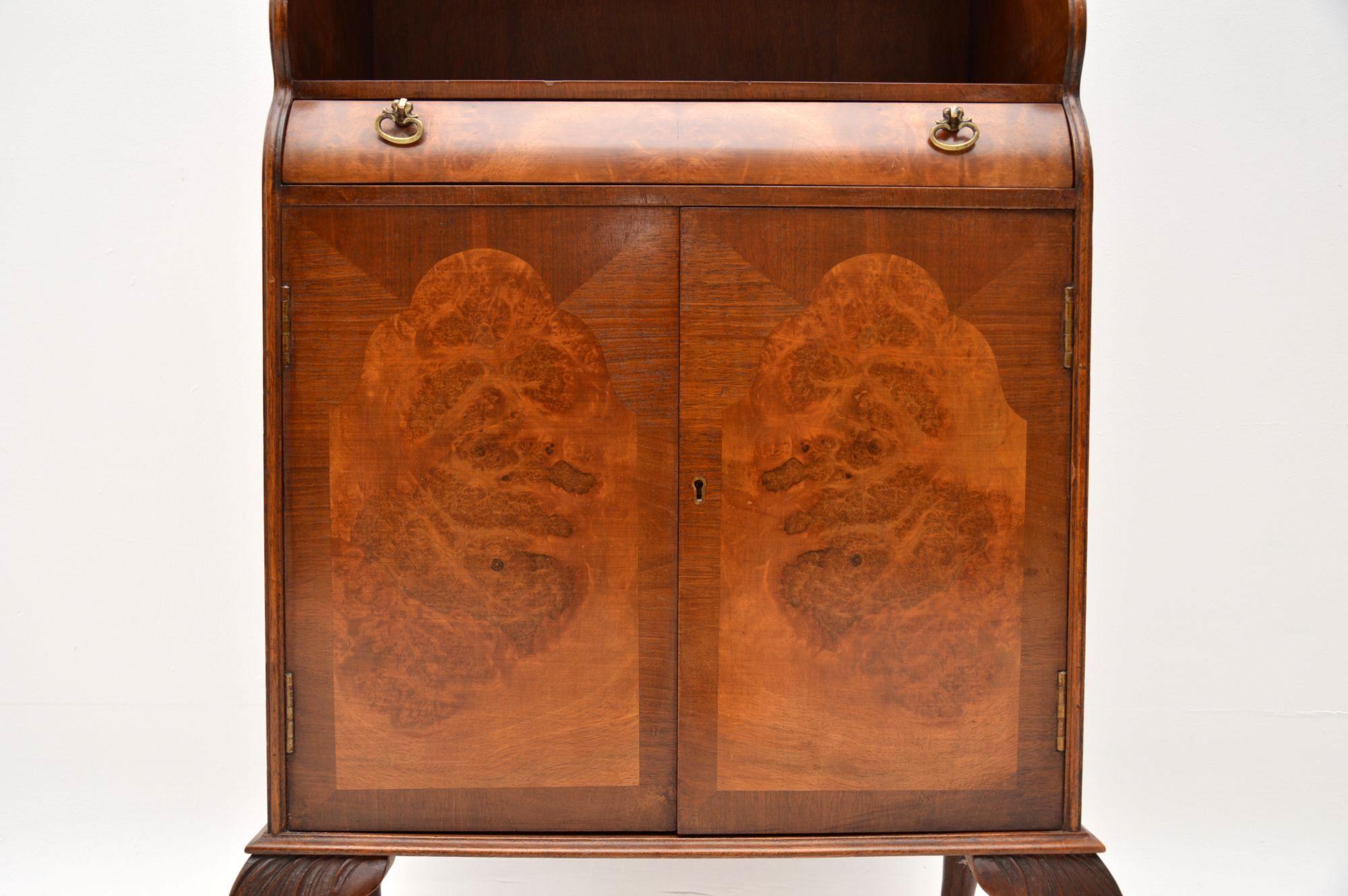 English Antique Burr Walnut Open Bookcase Cabinet