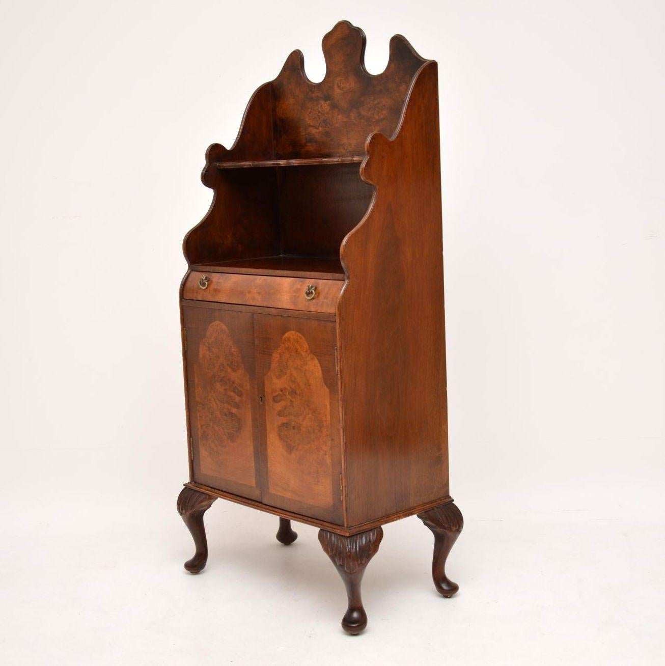 Antique Burr Walnut Open Bookcase Cabinet 2