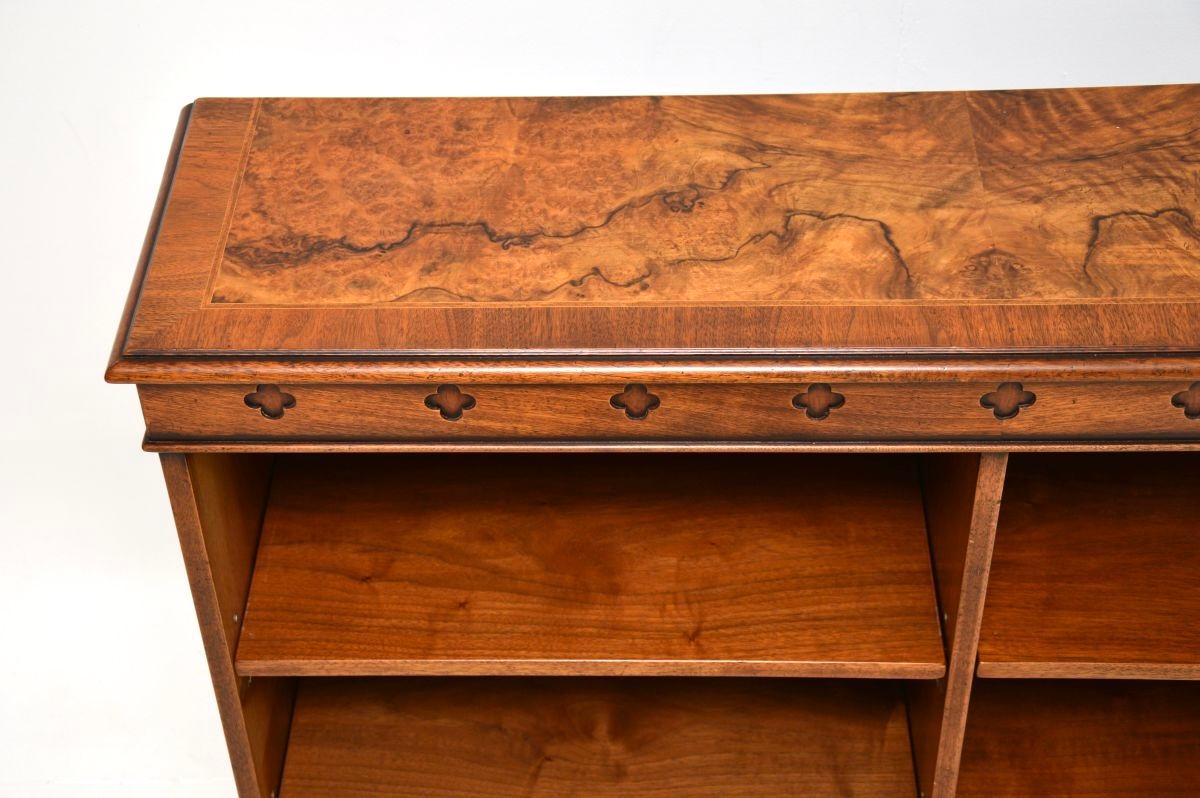 Mid-20th Century Antique Burr Walnut Open Bookcase For Sale