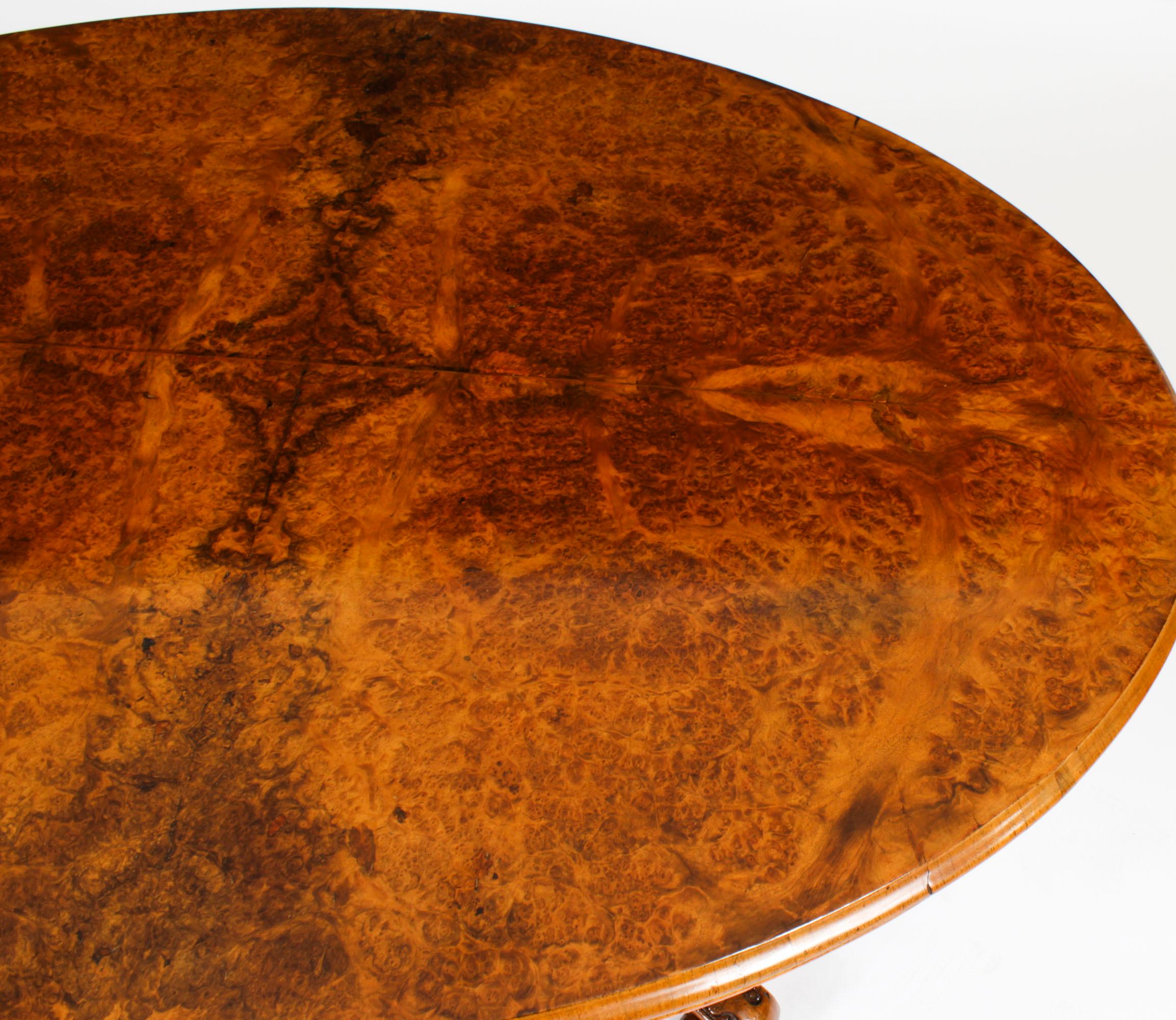 Ancienne table basse ovale en ronce de noyer 1860s 19ème siècle en vente 3