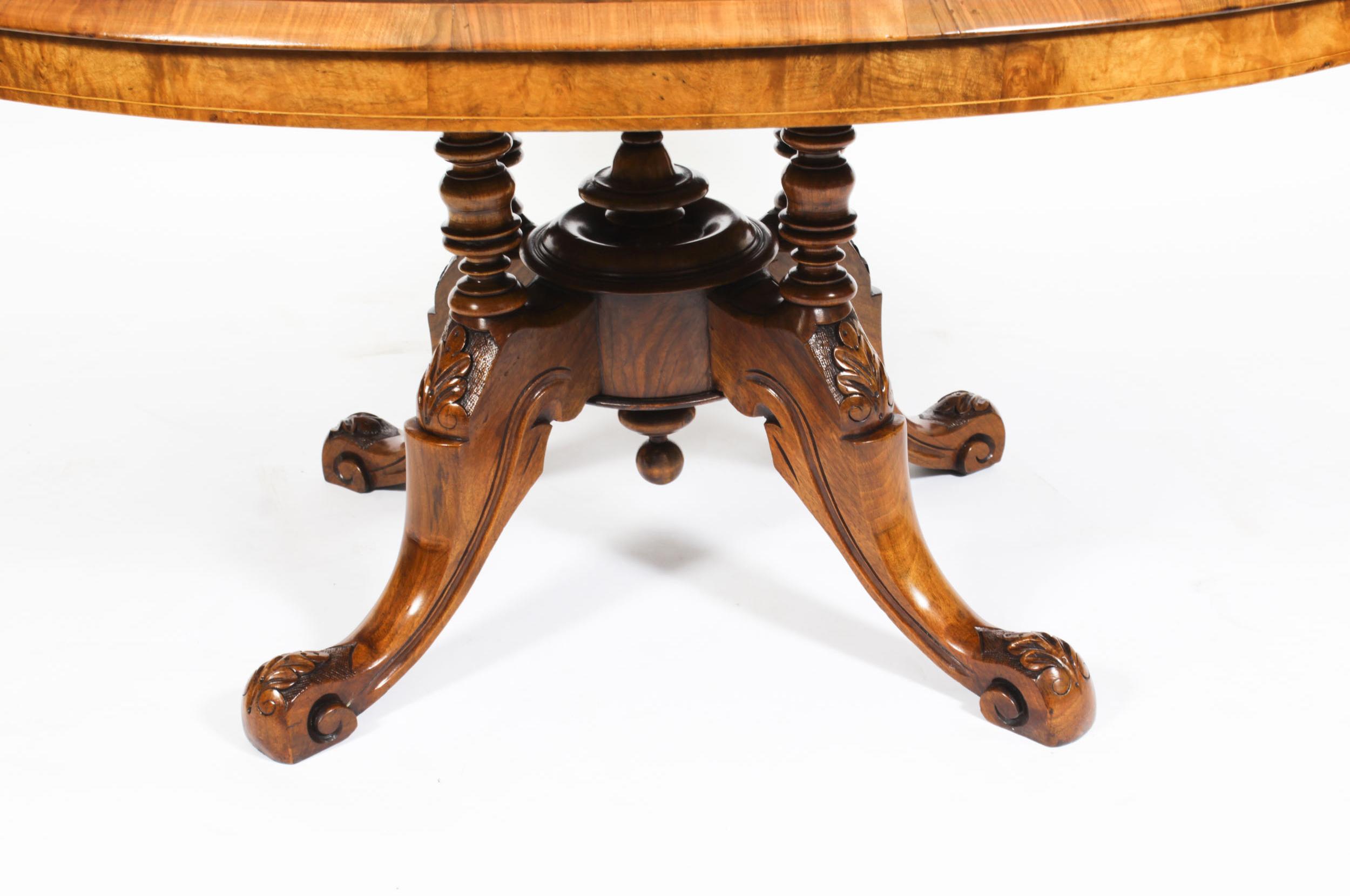 Antique Burr Walnut Oval Coffee Table, 19th Century 5