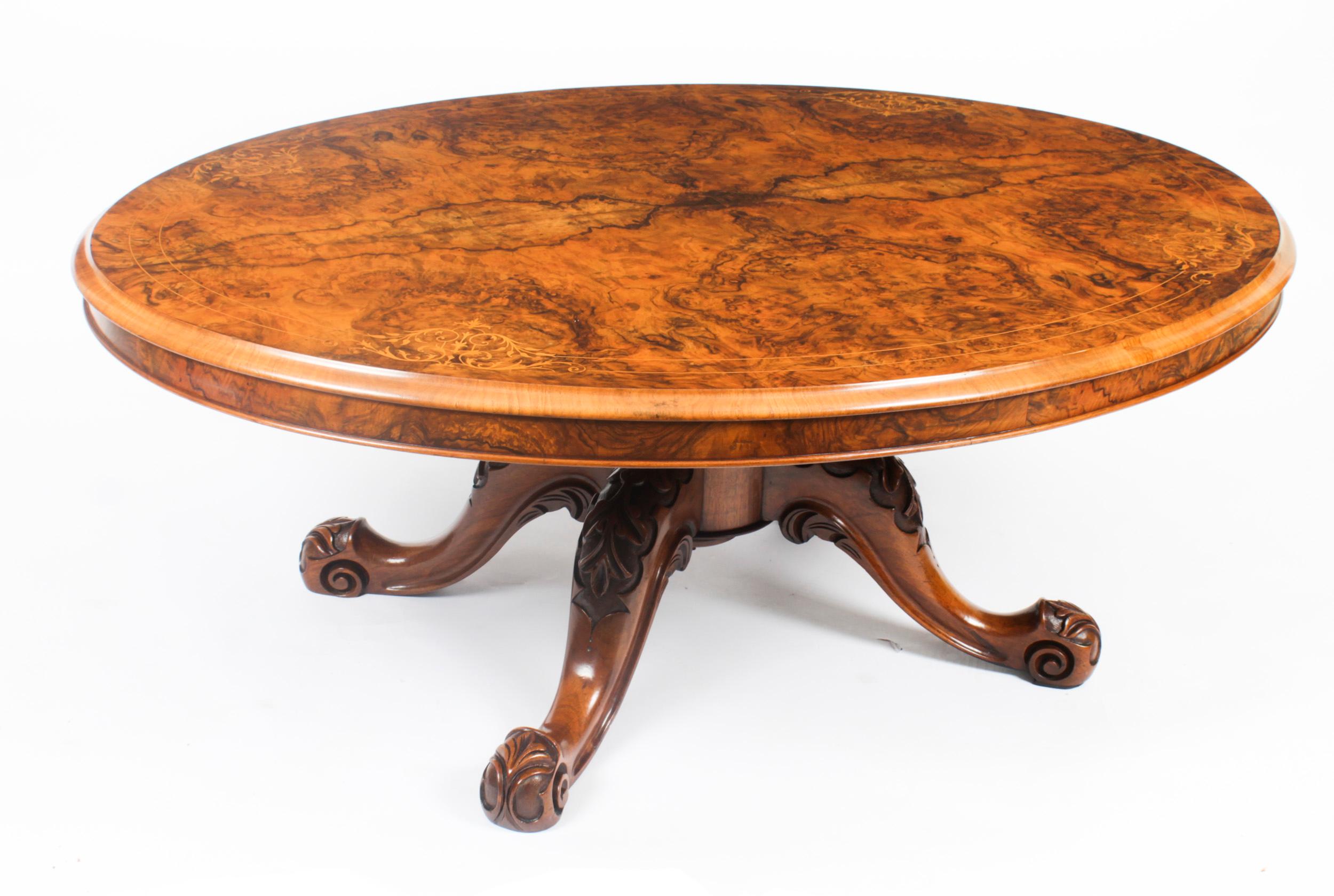 Antique Burr Walnut Oval Coffee Table 19th Century 6